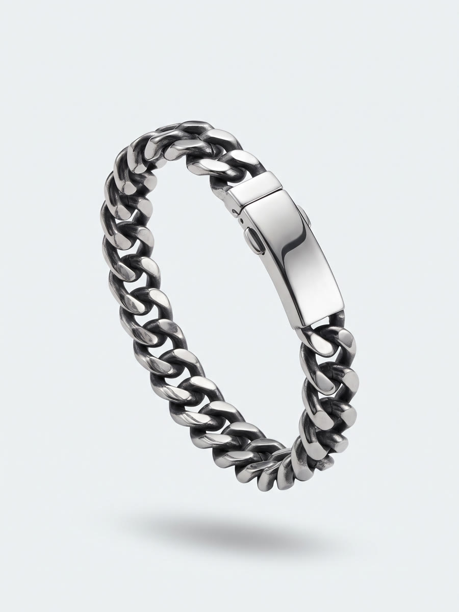 Chunky oxidized silver link bracelet