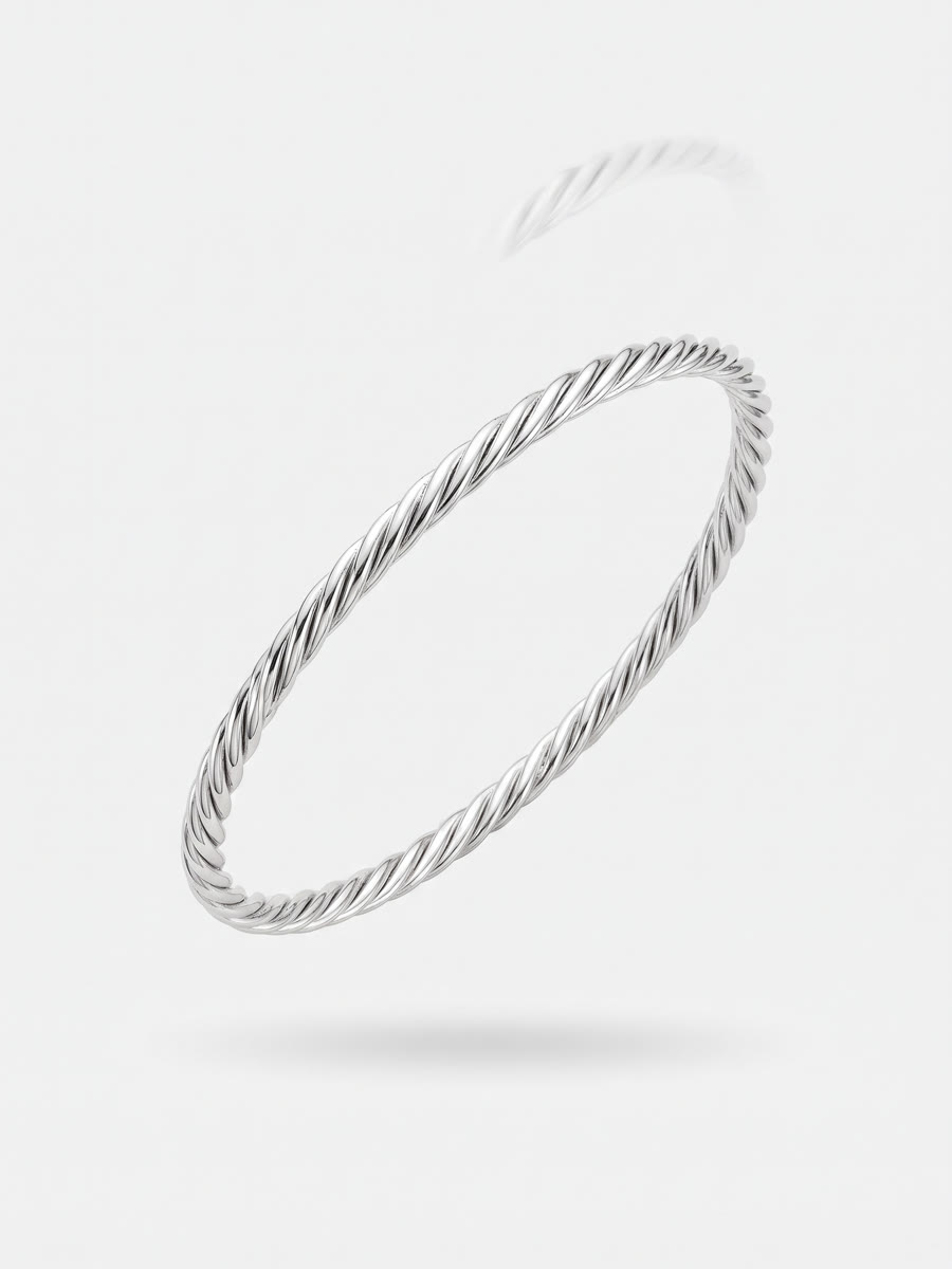 Slim twisted silver bangle