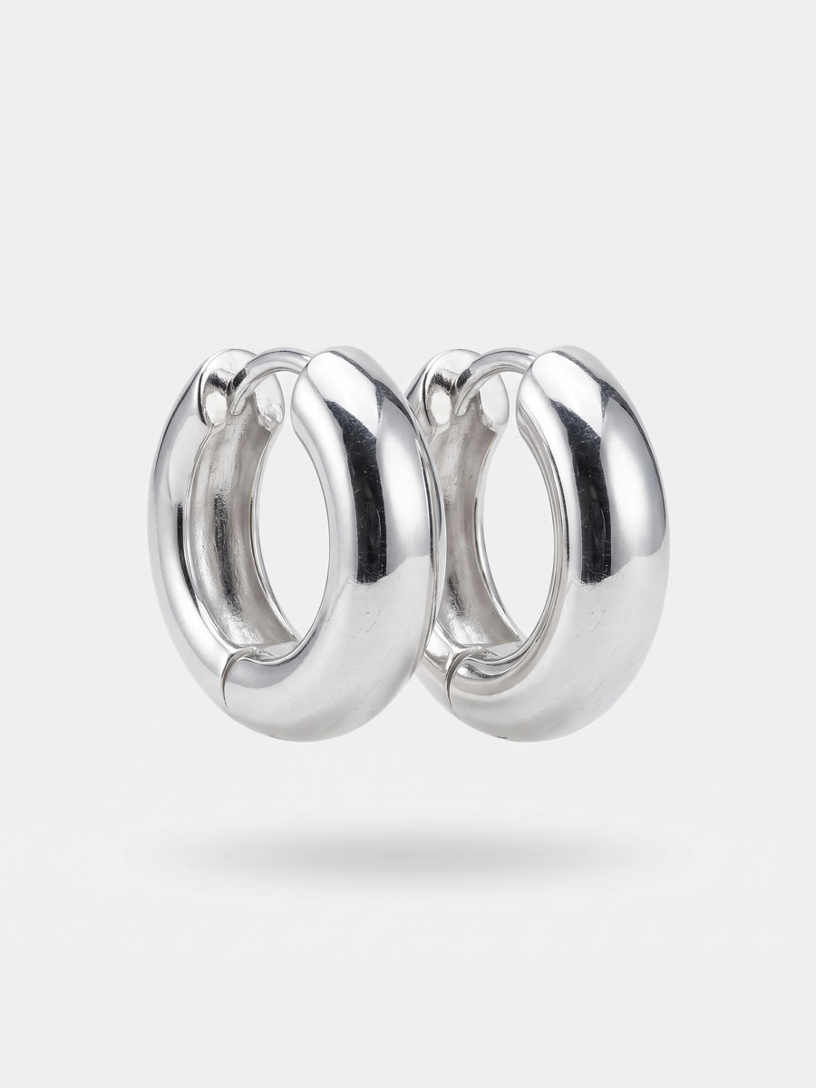 Chunky silver huggie hoop earrings