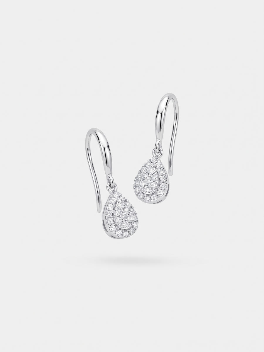 Silver drop earrings with pavé teardrops