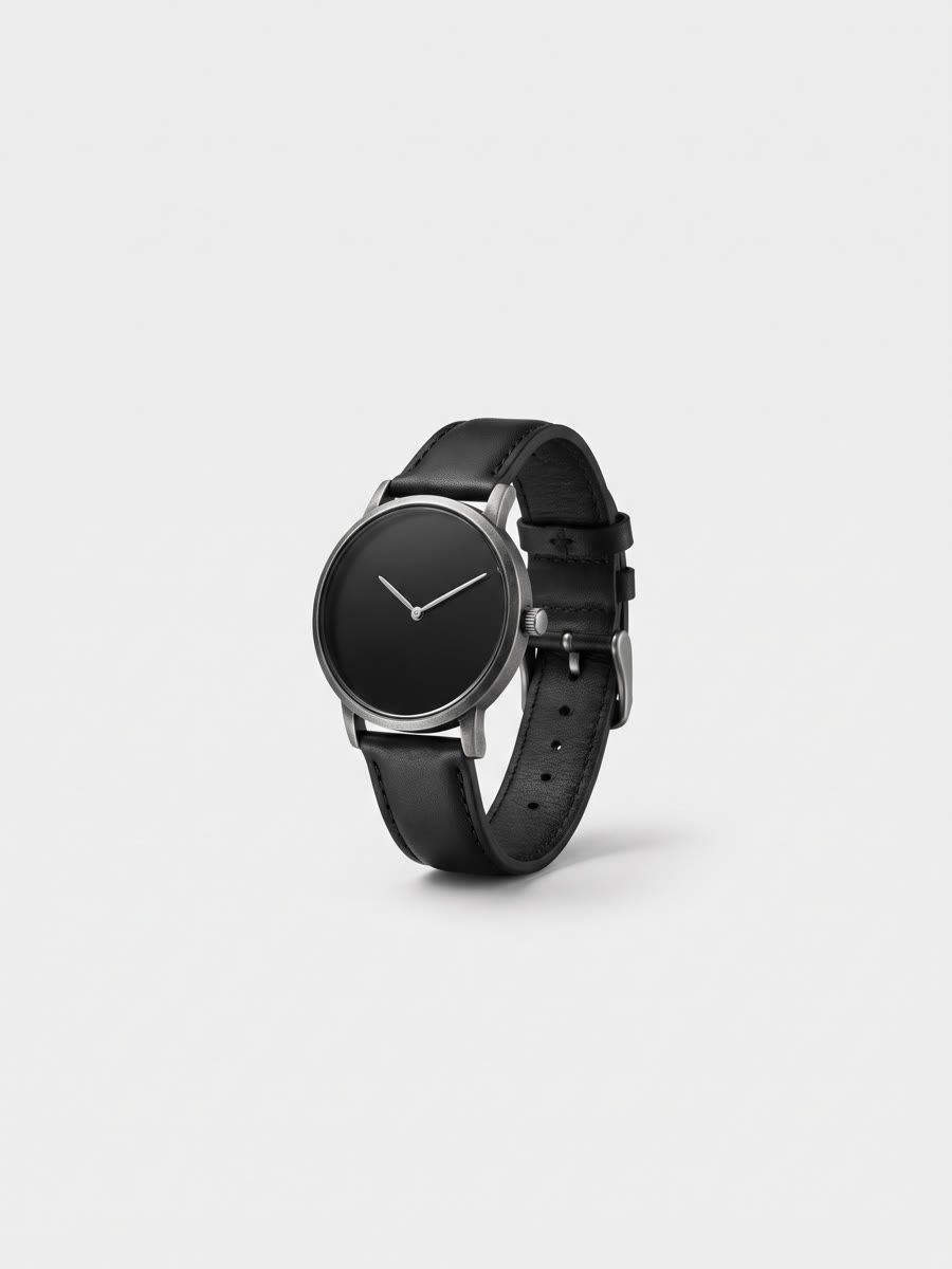 Oxidized silver watch with a black dial