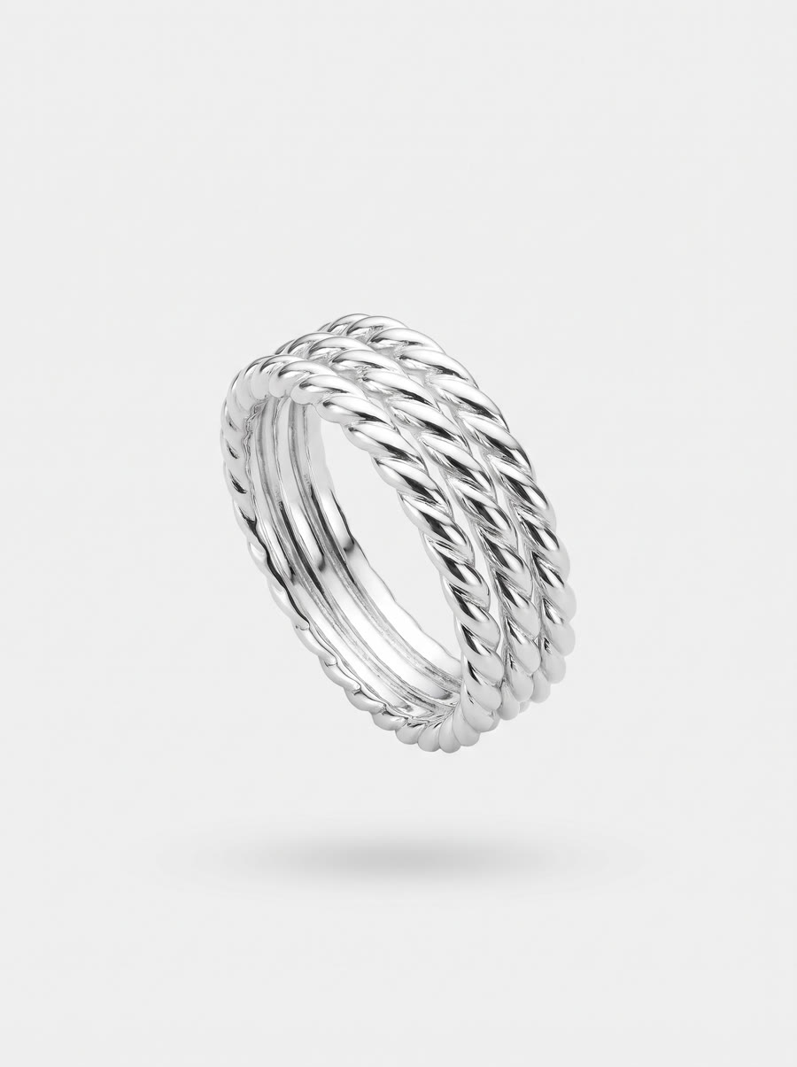Sterling silver ring of three twisted bands