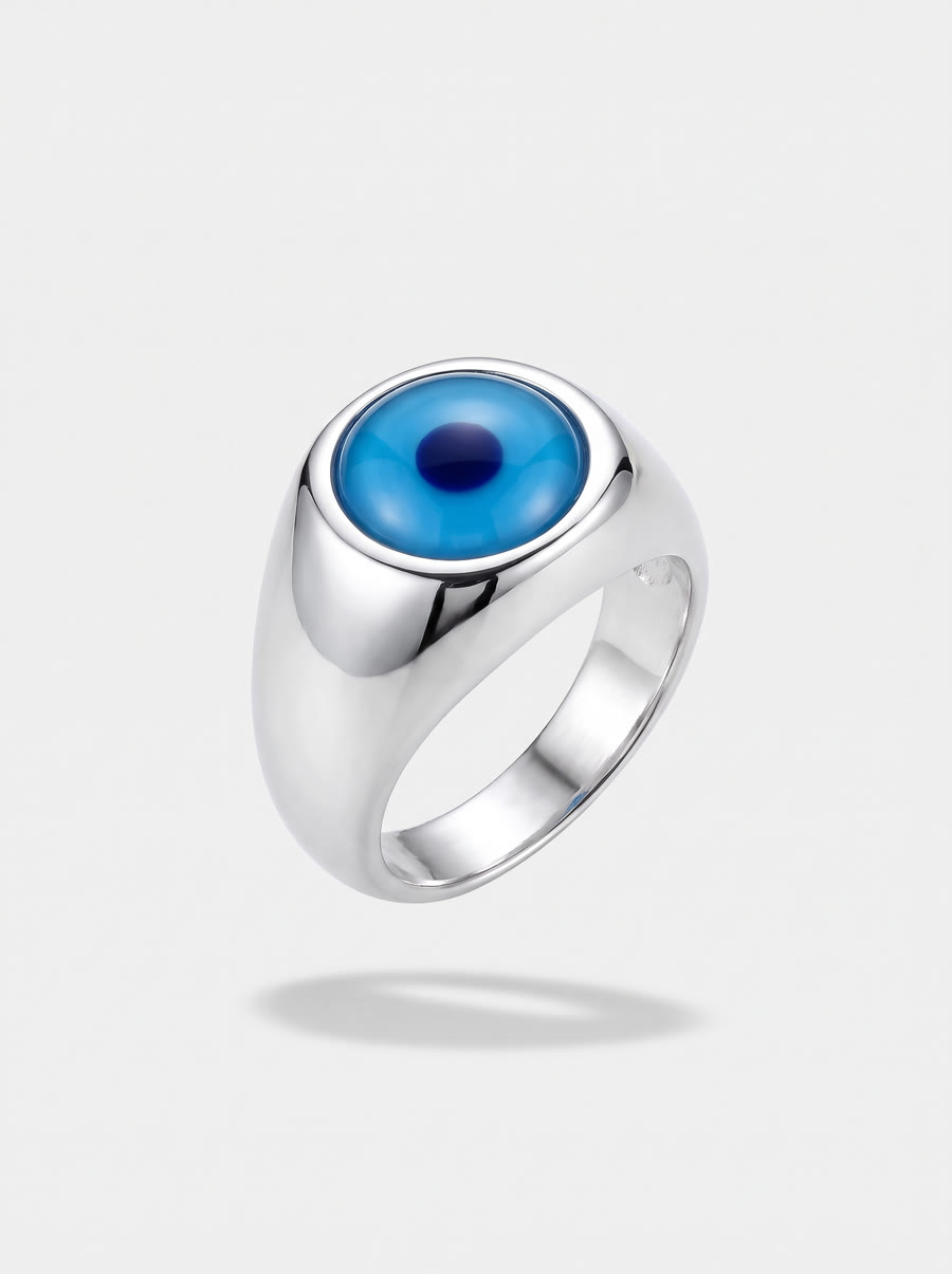Sterling silver signet ring with a blue eye stone